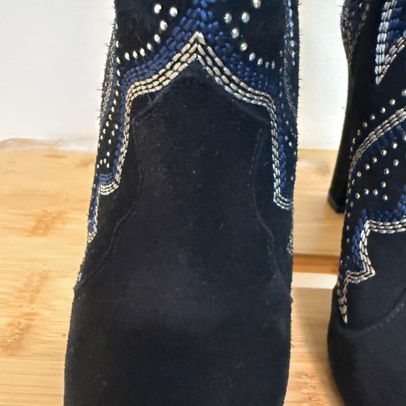 Zara Black Suede Rhinestone High Heel Boots - Picture 10 of 12